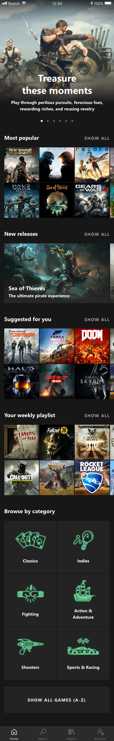 Xbox Game Pass Mobile Home scroll